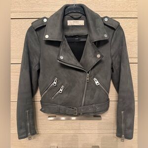 ZARA Charcoal Suede Moto Jacket with Belt